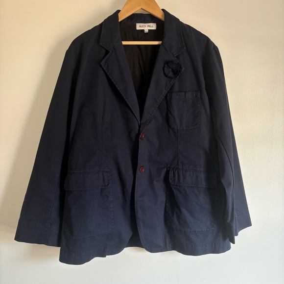 Alex Mill Navy Jacket adorned with a fun flower.  Comfy and versatile XL. - Picture 3 of 16